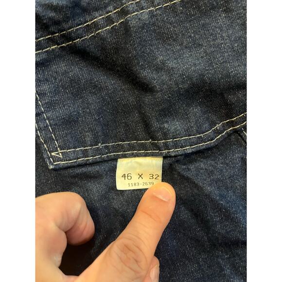 Big Smith Rigid Bib Overalls Men 46x32 Dark Blue Jean Denim Carpenter USA-NOS - Picture 3 of 5